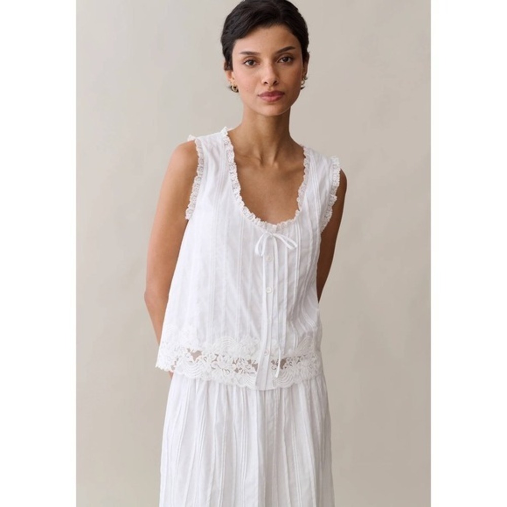 NWT sorella Vanya Cotton Lace Trim Top in White - Size XL